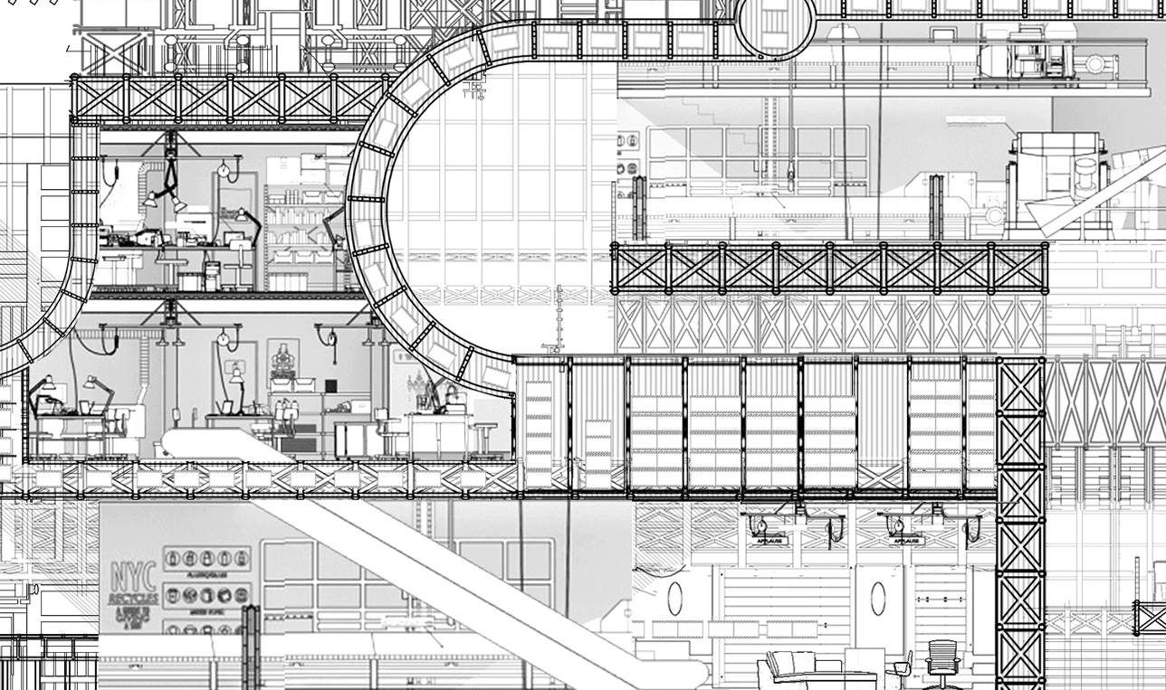 Plan: conveyor loops and the rooms between them