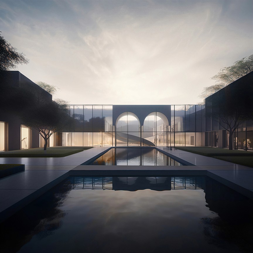 The water court at dusk